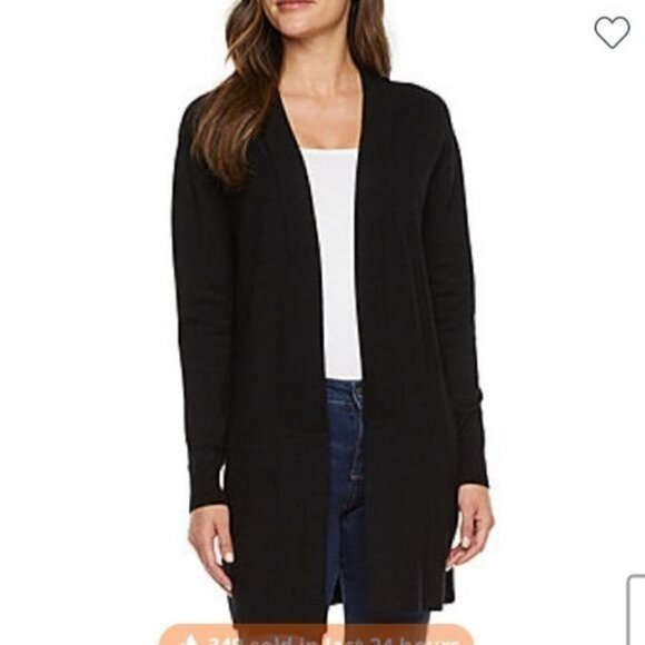 Worthington womens size petite medium black open front cardigan - Picture 5 of 10